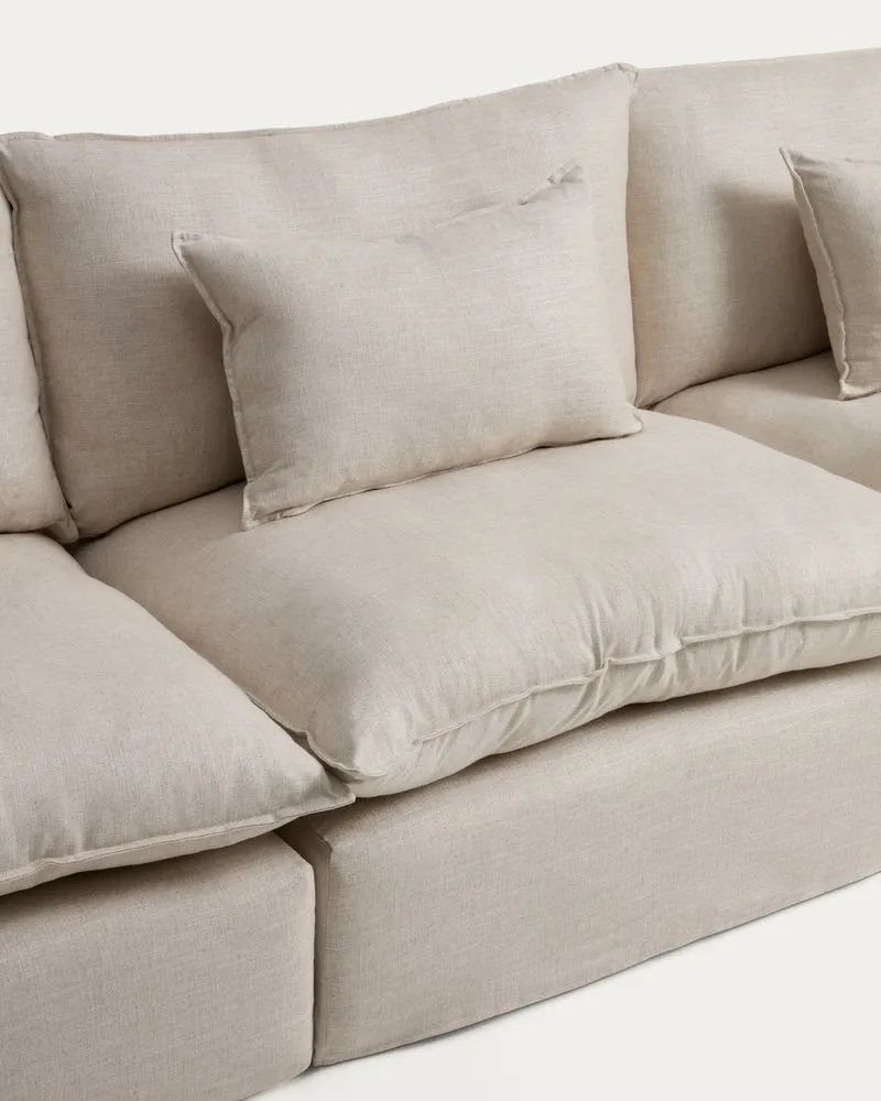 Anarela beige linen and viscose 5-seater modular sofa with removable cover 330cm FSC Mix Credit
