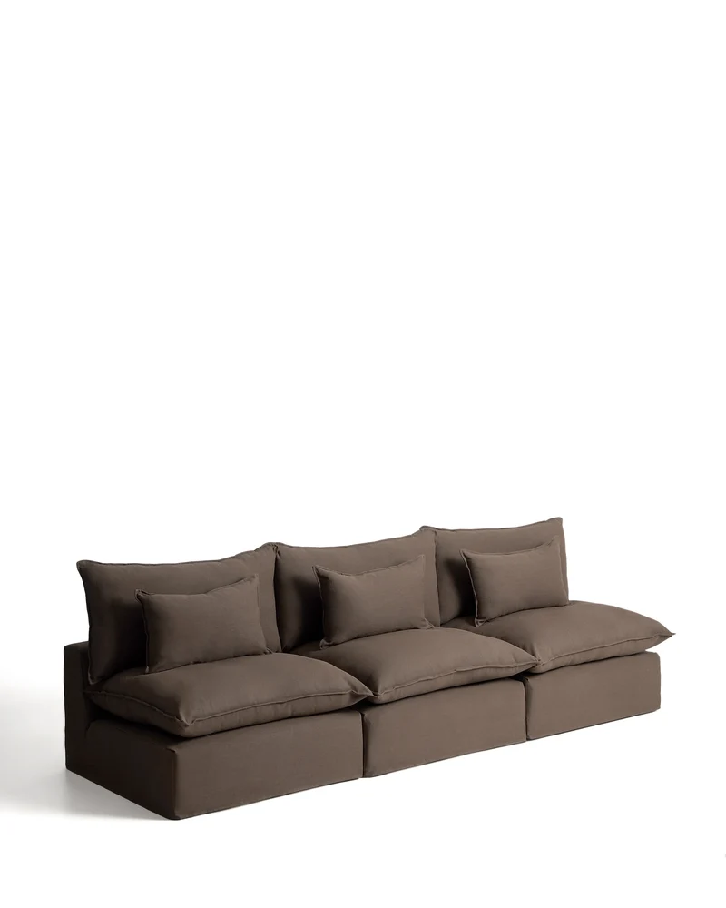 Anarela taupe linen 5-seater modular sofa with removable cover 330cm FSC Mix Credit