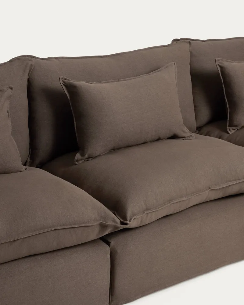 Anarela taupe linen 5-seater modular sofa with removable cover 330cm FSC Mix Credit
