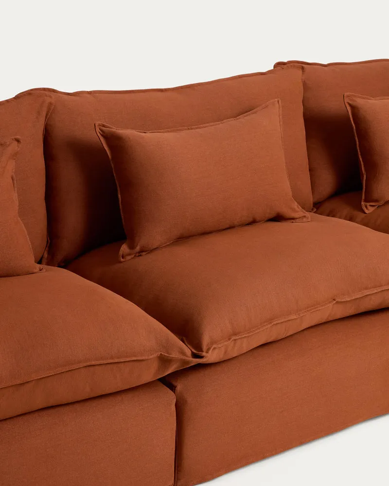 Anarela terracotta linen 5-seater modular sofa with removable cover 330cm FSC Mix Credit