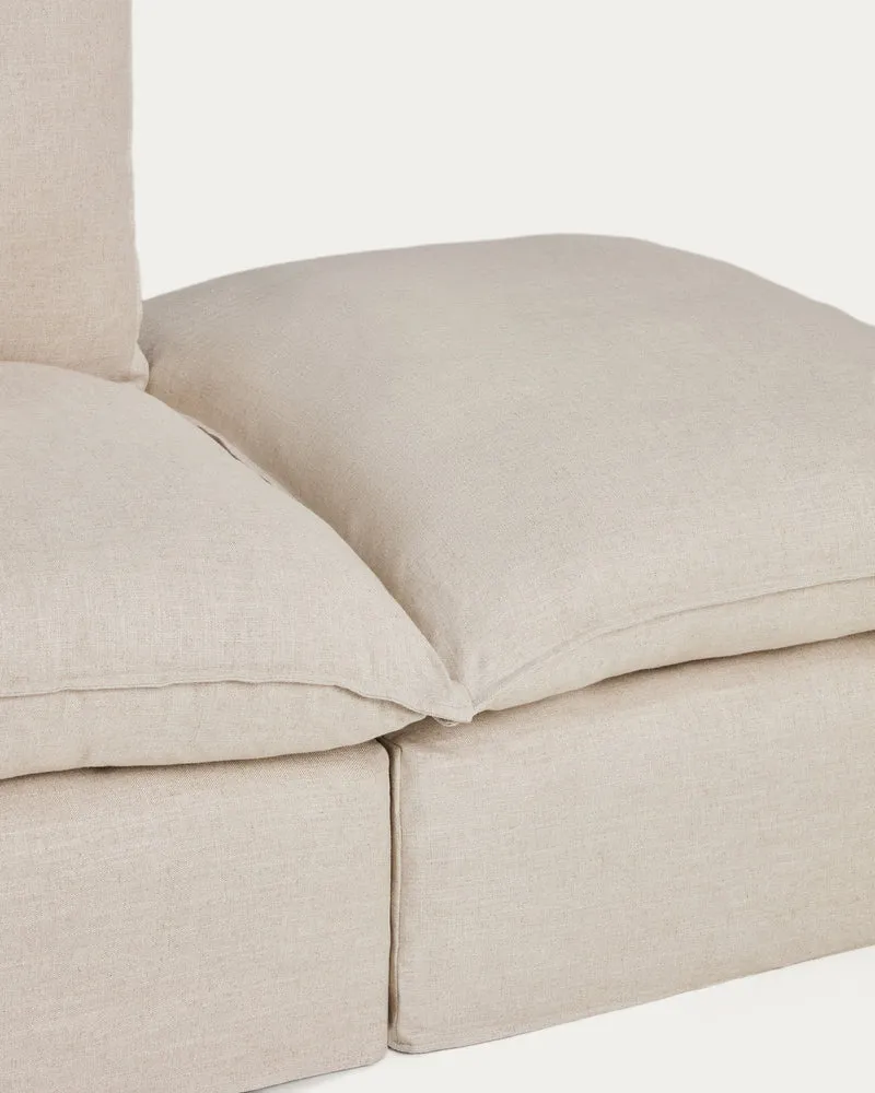 Anarela beige linen and viscose 4-seater modular corner sofa with removable cover 287 x 307 cm FSC Mix Credit