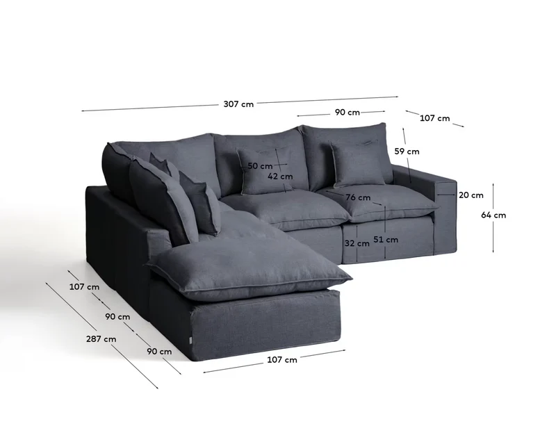 Anarela beige linen and viscose 4-seater modular corner sofa with removable cover 287 x 307 cm FSC Mix Credit