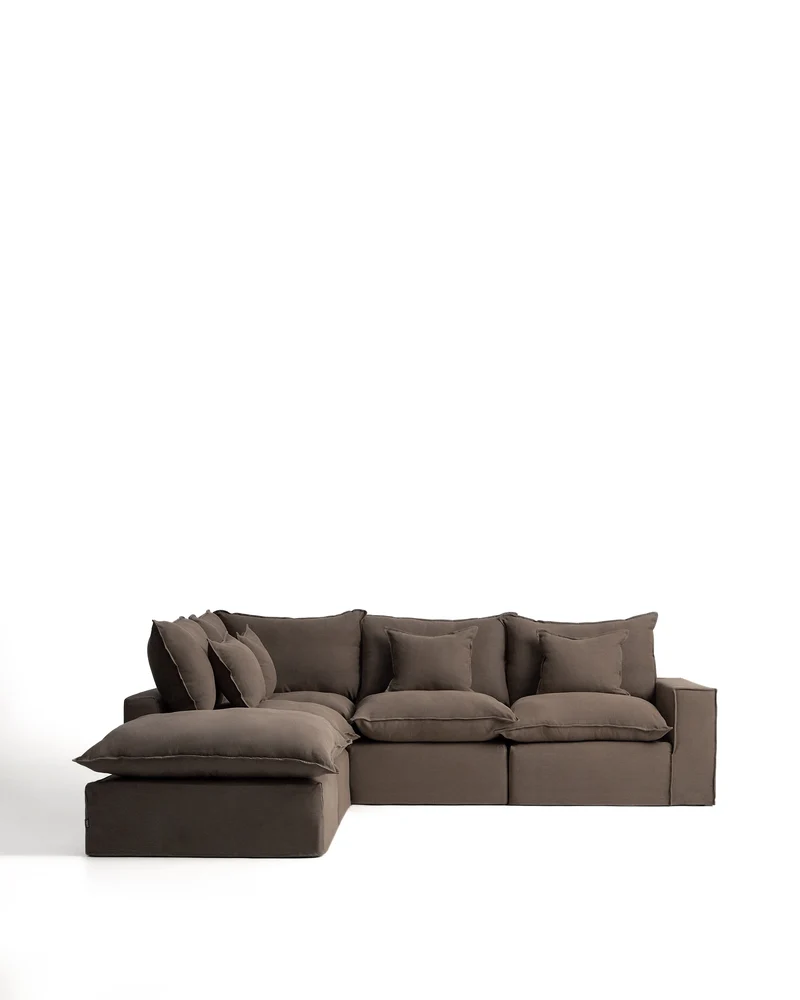 Anarela taupe linen 4-seater modular corner sofa with removable cover 287 x 307 cm FSC Mix Credit