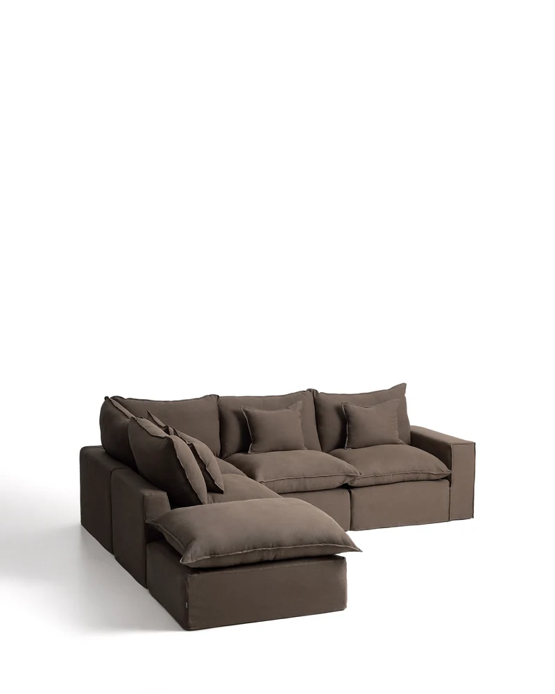Anarela taupe linen 4-seater modular corner sofa with removable cover 287 x 307 cm FSC Mix Credit