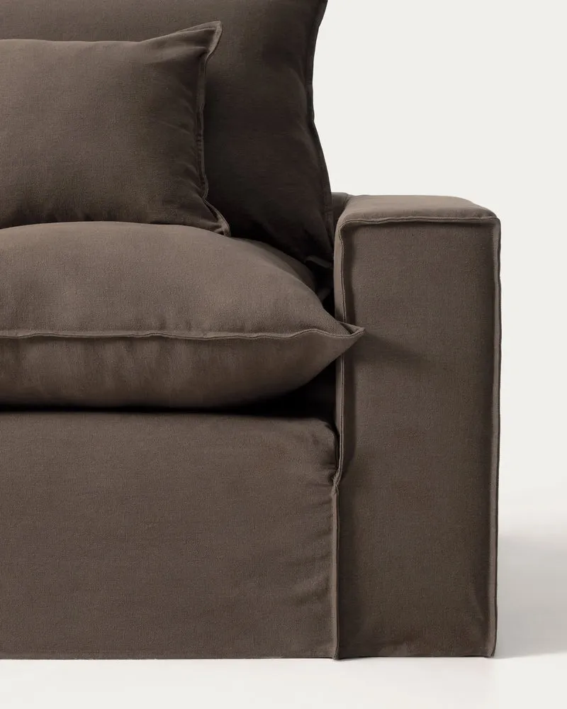 Anarela taupe linen 4-seater modular corner sofa with removable cover 287 x 307 cm FSC Mix Credit