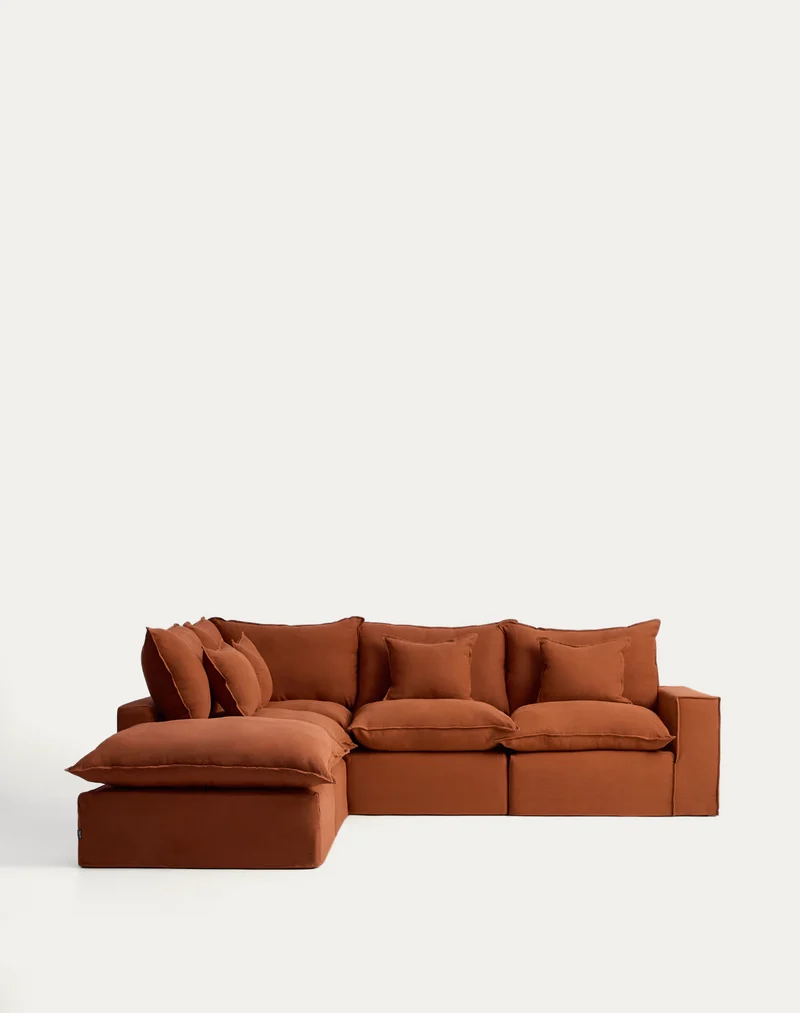 Anarela terracotta linen 4-seater modular corner sofa with removable cover 287 x 307 cm FSC Mix Credit