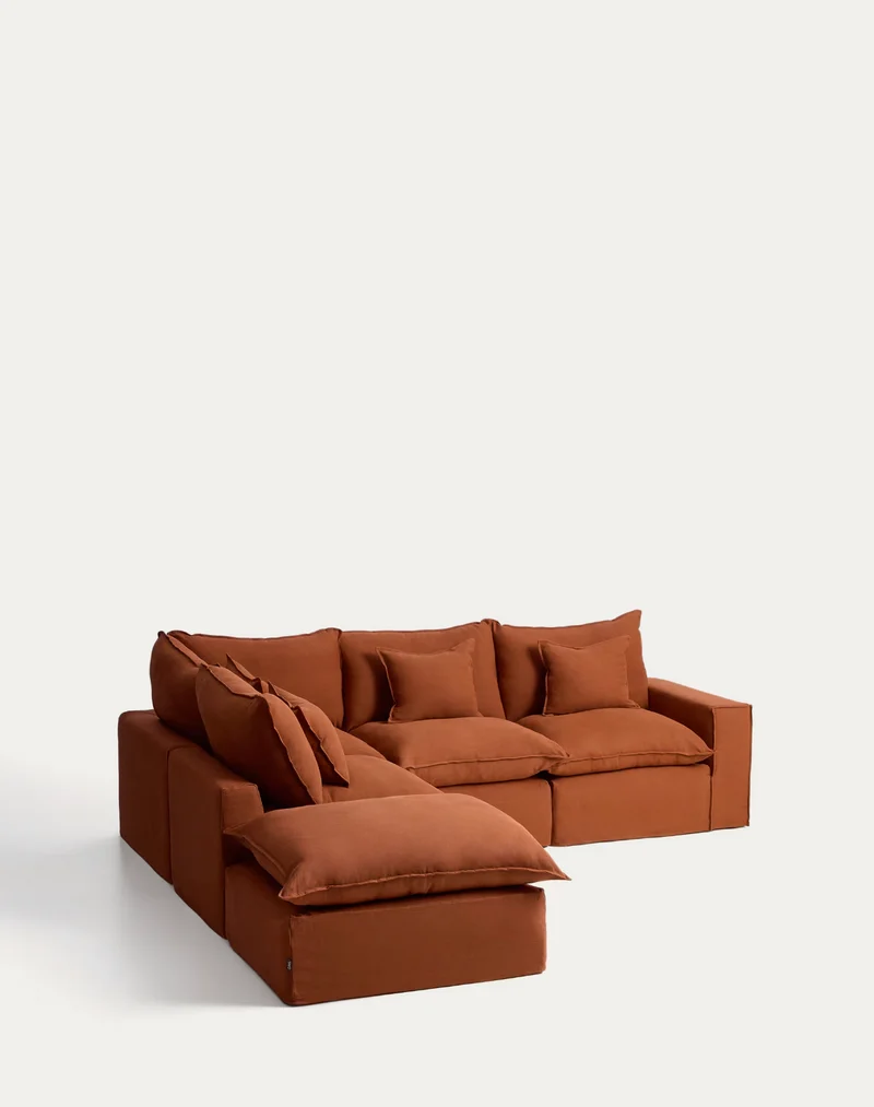 Anarela terracotta linen 4-seater modular corner sofa with removable cover 287 x 307 cm FSC Mix Credit