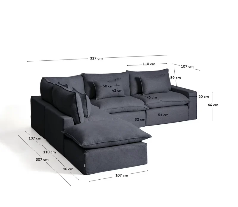 Anarela beige linen and viscose 6-seater modular corner sofa with removable cover 307 x 347 cm FSC Mix Credit