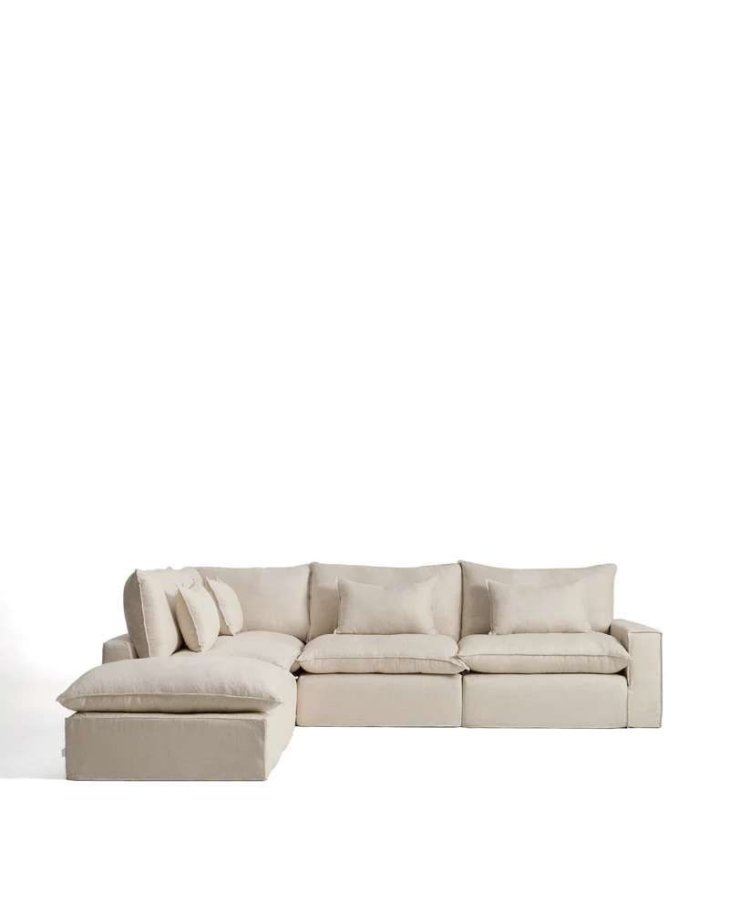 Anarela beige linen and viscose 6-seater modular corner sofa with removable cover 307 x 347 cm FSC Mix Credit