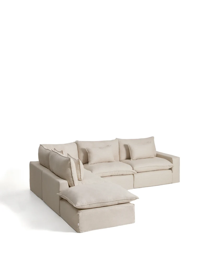 Anarela beige linen and viscose 6-seater modular corner sofa with removable cover 307 x 347 cm FSC Mix Credit