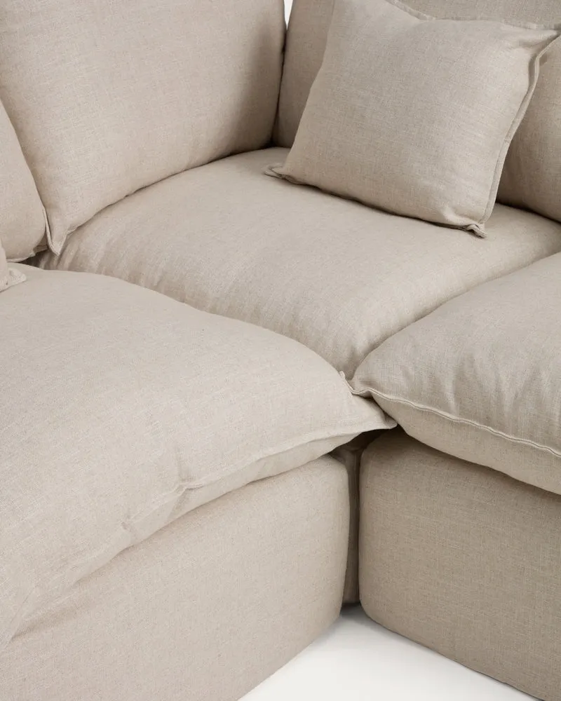 Anarela beige linen and viscose 6-seater modular corner sofa with removable cover 307 x 347 cm FSC Mix Credit
