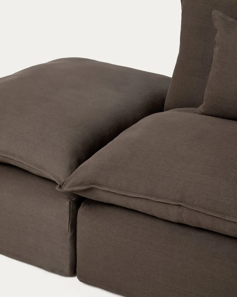 Anarela taupe linen 6-seater modular corner sofa with removable cover 307 x 347 cm FSC Mix Credit