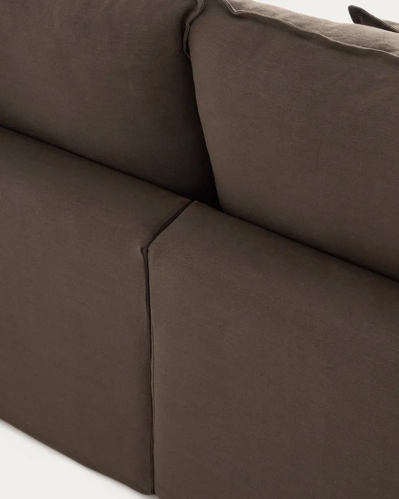 Anarela taupe linen 6-seater modular corner sofa with removable cover 307 x 347 cm FSC Mix Credit