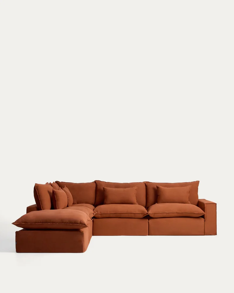 Anarela terracotta linen 6-seater modular corner sofa with removable cover 307 x 347 cm FSC Mix Credit