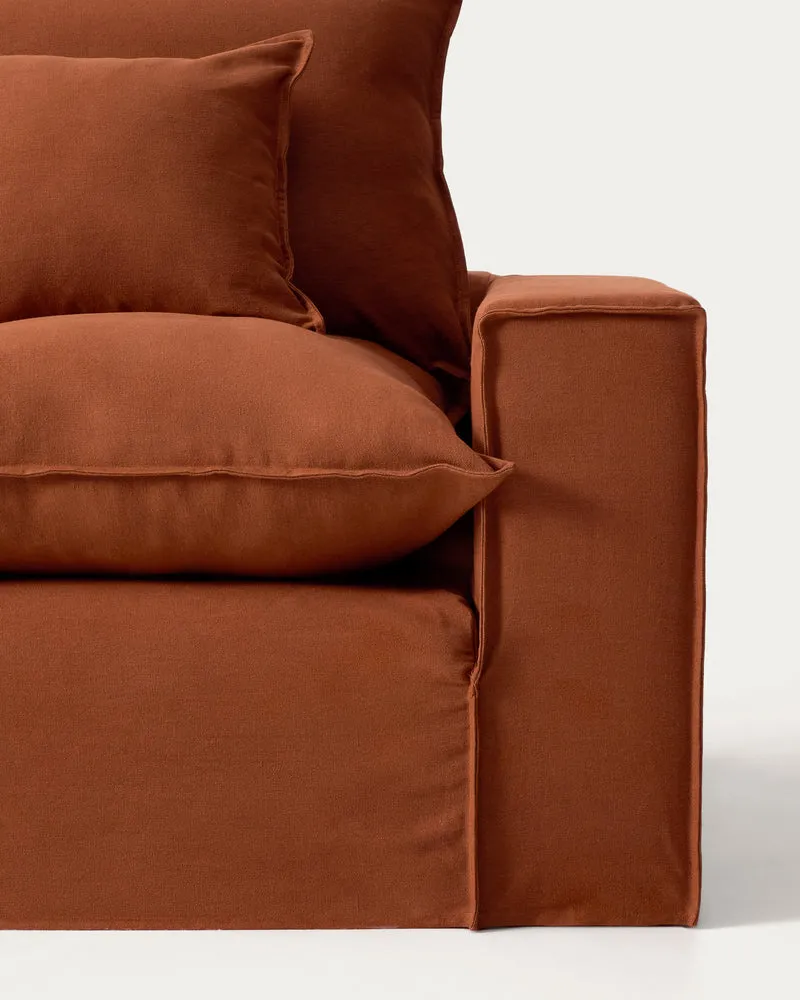 Anarela terracotta linen 6-seater modular corner sofa with removable cover 307 x 347 cm FSC Mix Credit