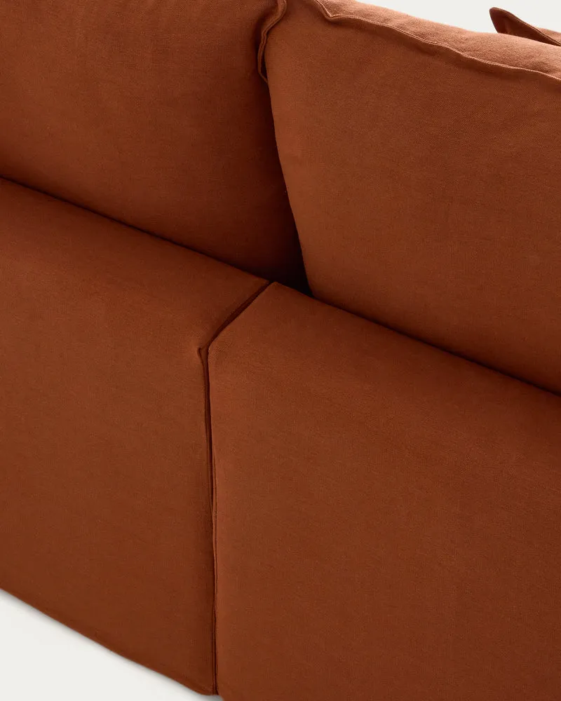 Anarela terracotta linen 6-seater modular corner sofa with removable cover 307 x 347 cm FSC Mix Credit