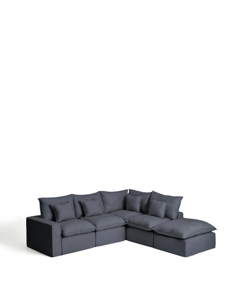 Anarela dark grey linen and viscose 4-seater modular corner sofa with removable cover 307 x 287 cm FSC Mix Credit