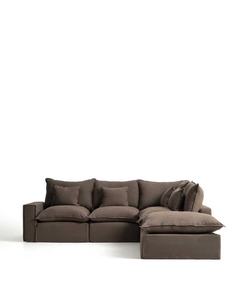 Anarela taupe linen 4-seater modular corner sofa with removable cover 307 x 287 cm FSC Mix Credit