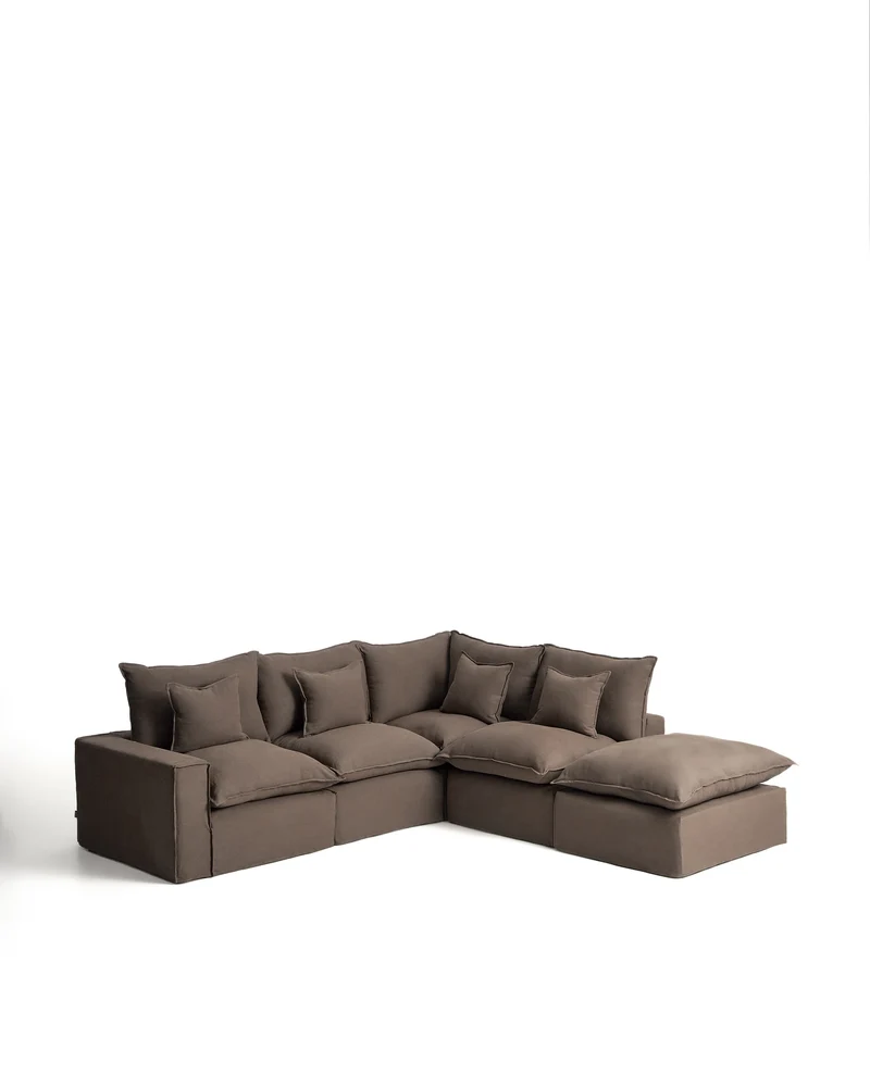 Anarela taupe linen 4-seater modular corner sofa with removable cover 307 x 287 cm FSC Mix Credit