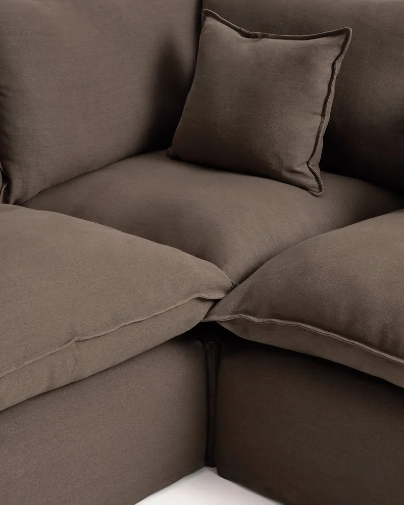 Anarela taupe linen 4-seater modular corner sofa with removable cover 307 x 287 cm FSC Mix Credit