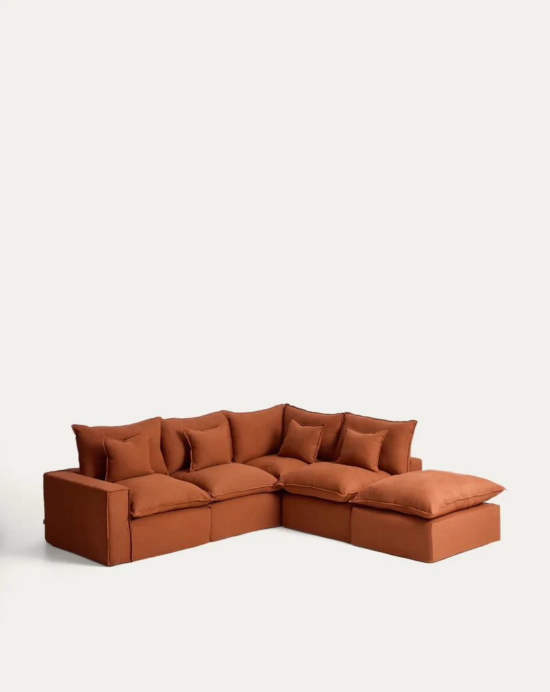 Anarela terracotta linen 4-seater modular corner sofa with removable cover 307 x 287 cm FSC Mix Credit