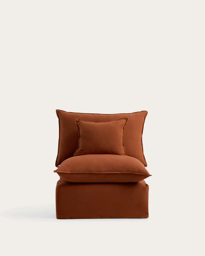 Anarela terracotta linen 4-seater modular corner sofa with removable cover 307 x 287 cm FSC Mix Credit