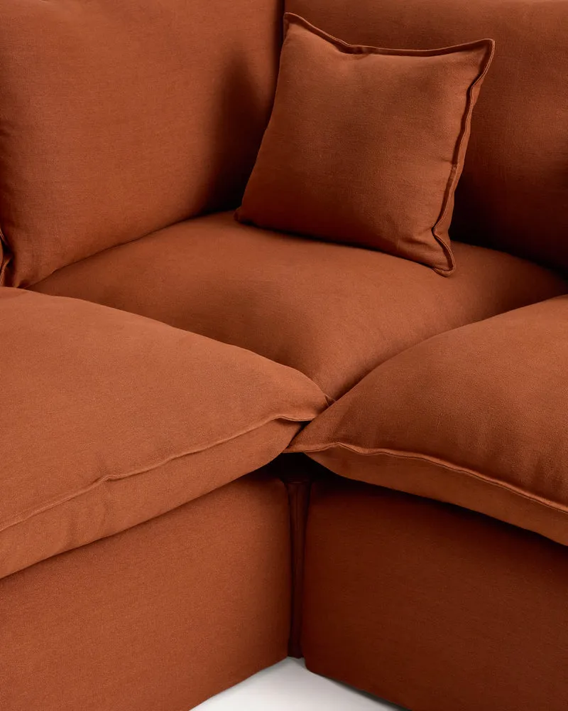 Anarela terracotta linen 4-seater modular corner sofa with removable cover 307 x 287 cm FSC Mix Credit