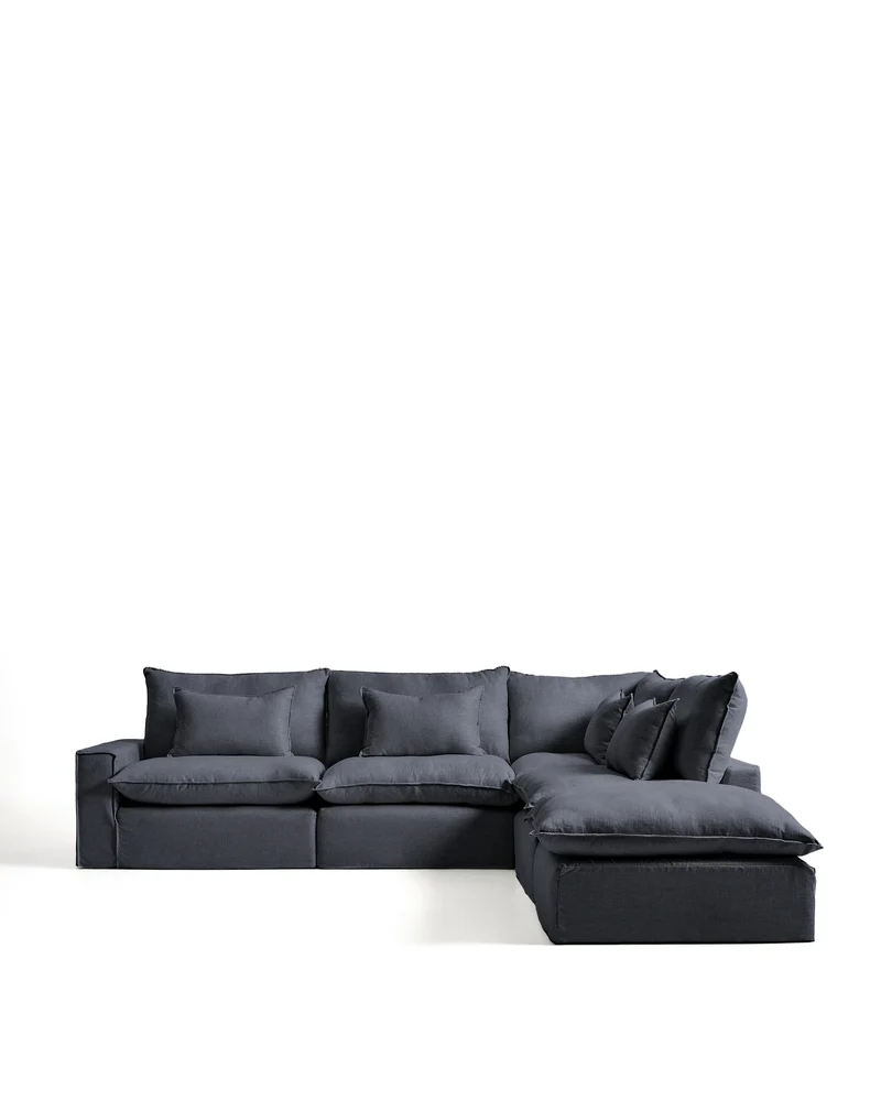 Anarela dark grey linen and viscose 6-seater modular corner sofa with removable cover 347 x 307 cm FSC Mix Credit