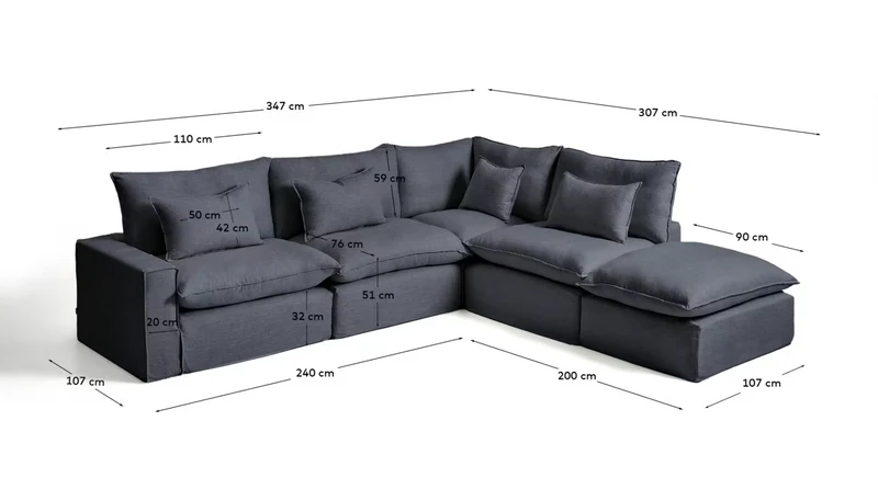 Anarela terracotta linen 6-seater modular corner sofa with removable cover 347 x 307 cm FSC Mix Credit