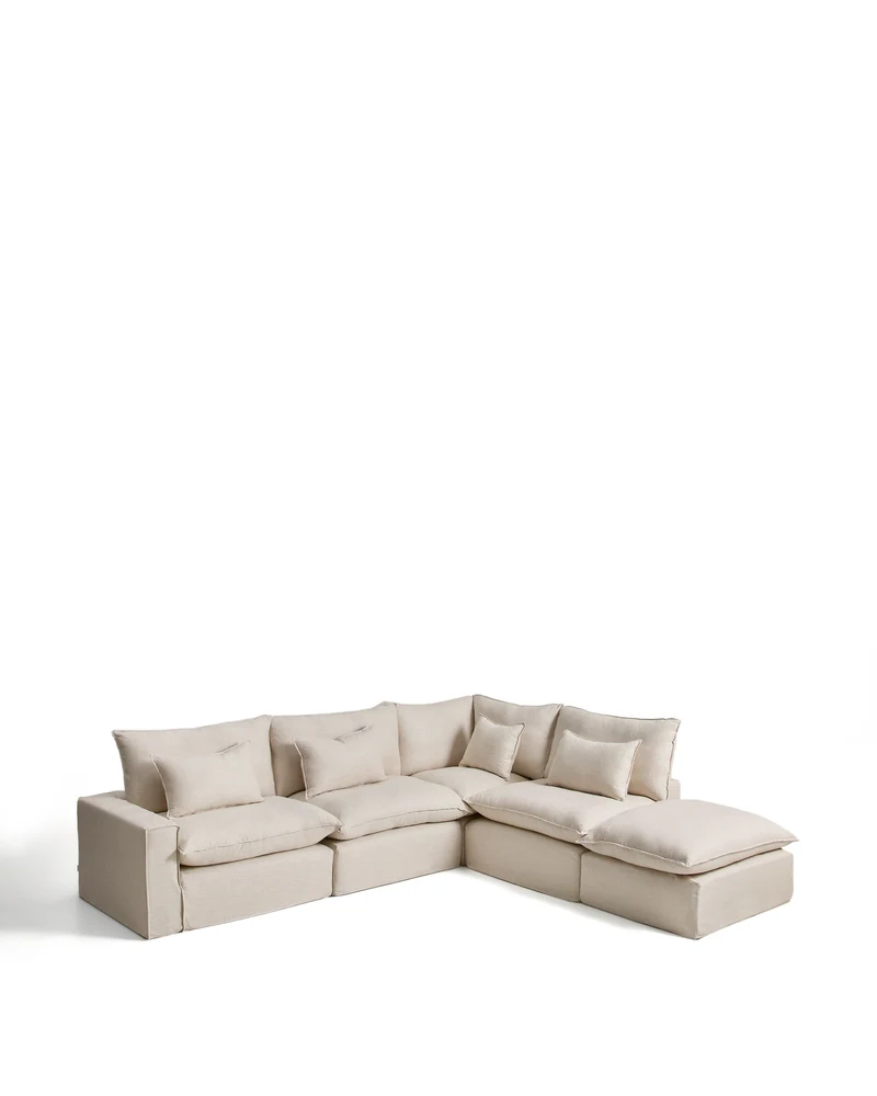 Anarela beige linen and viscose 6-seater modular corner sofa with removable cover 347 x 307 cm FSC Mix Credit