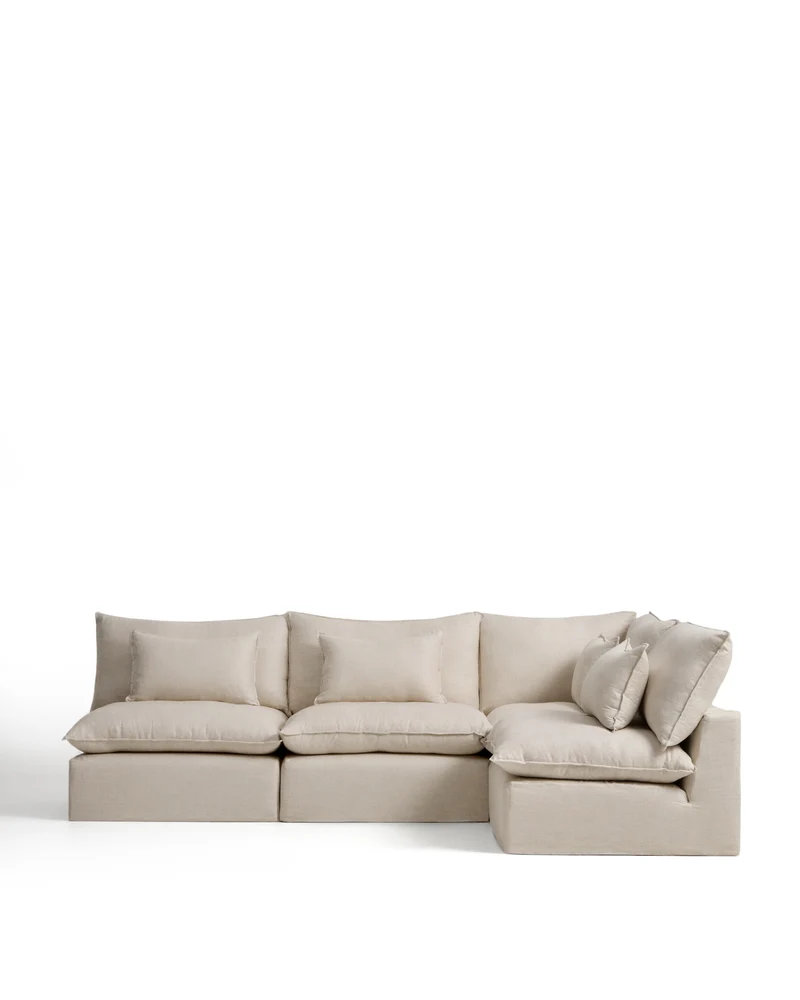 Anarela 6-seater modular corner sofa with removable covers in beige linen and viscose 327 x 217cm / 217 x 327cm FSC Mix Credit