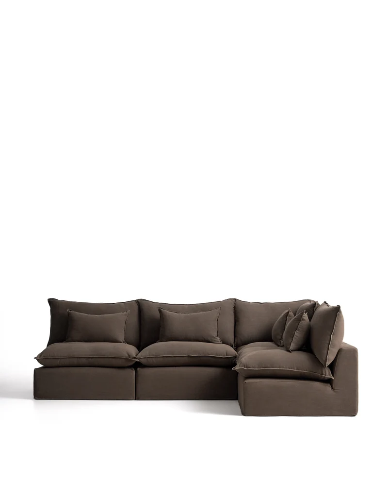 Anarela taupe linen 6-seater modular corner sofa with removable cover 327 x 217cm / 217 x 327cm FSC Mix Credit