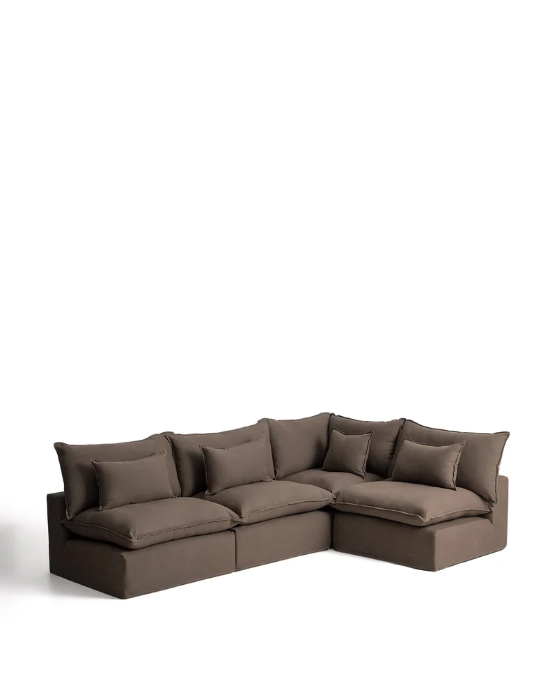 Anarela taupe linen 6-seater modular corner sofa with removable cover 327 x 217cm / 217 x 327cm FSC Mix Credit