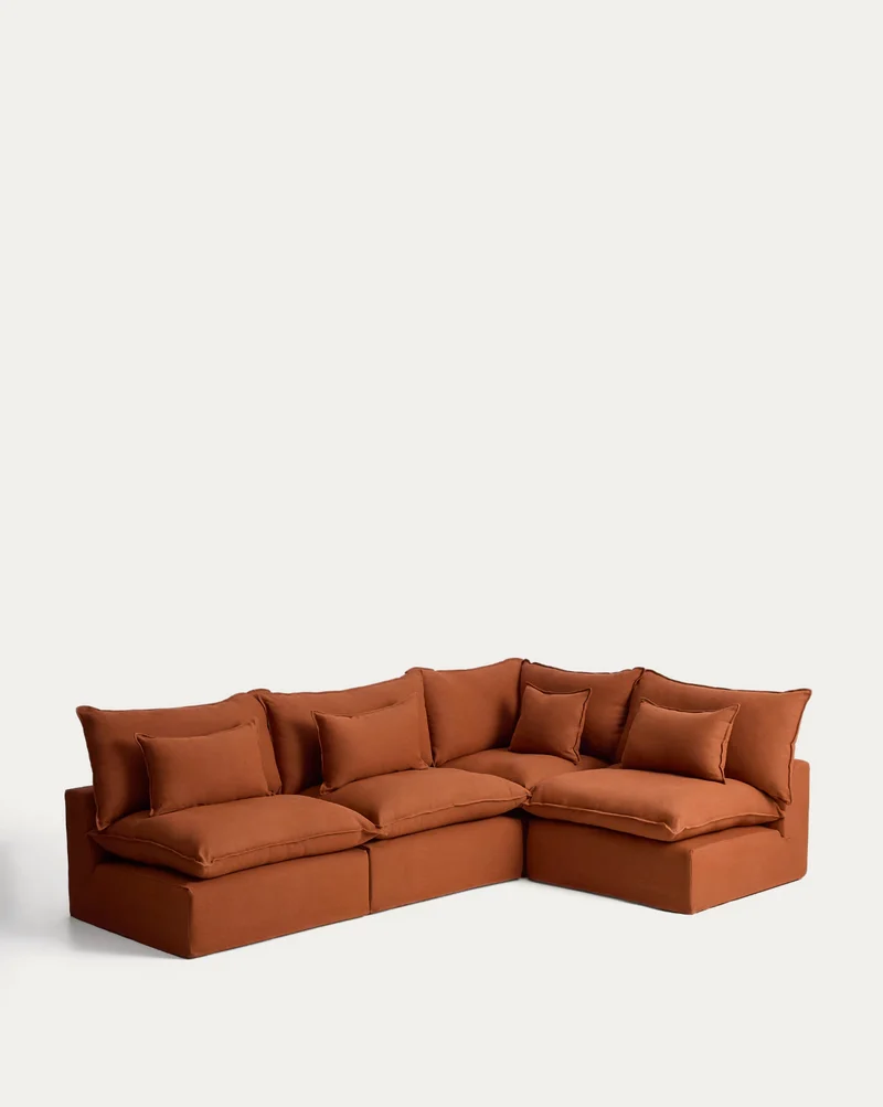 Anarela terracotta linen 6-seater modular corner sofa with removable cover 327 x 217cm / 217 x 327cm FSC Mix Credit