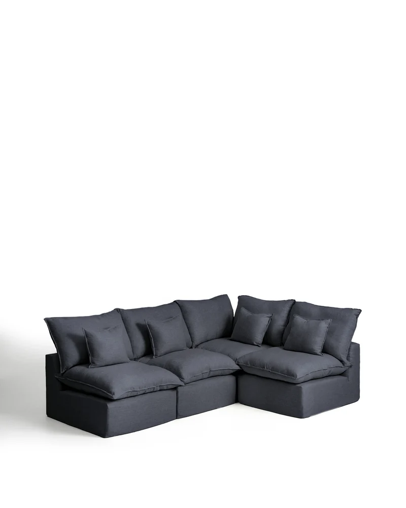 Anarela dark grey linen and viscose 4-seater modular corner sofa with removable cover 287 x 197cm / 197 x 287cm FSC Mix Credit