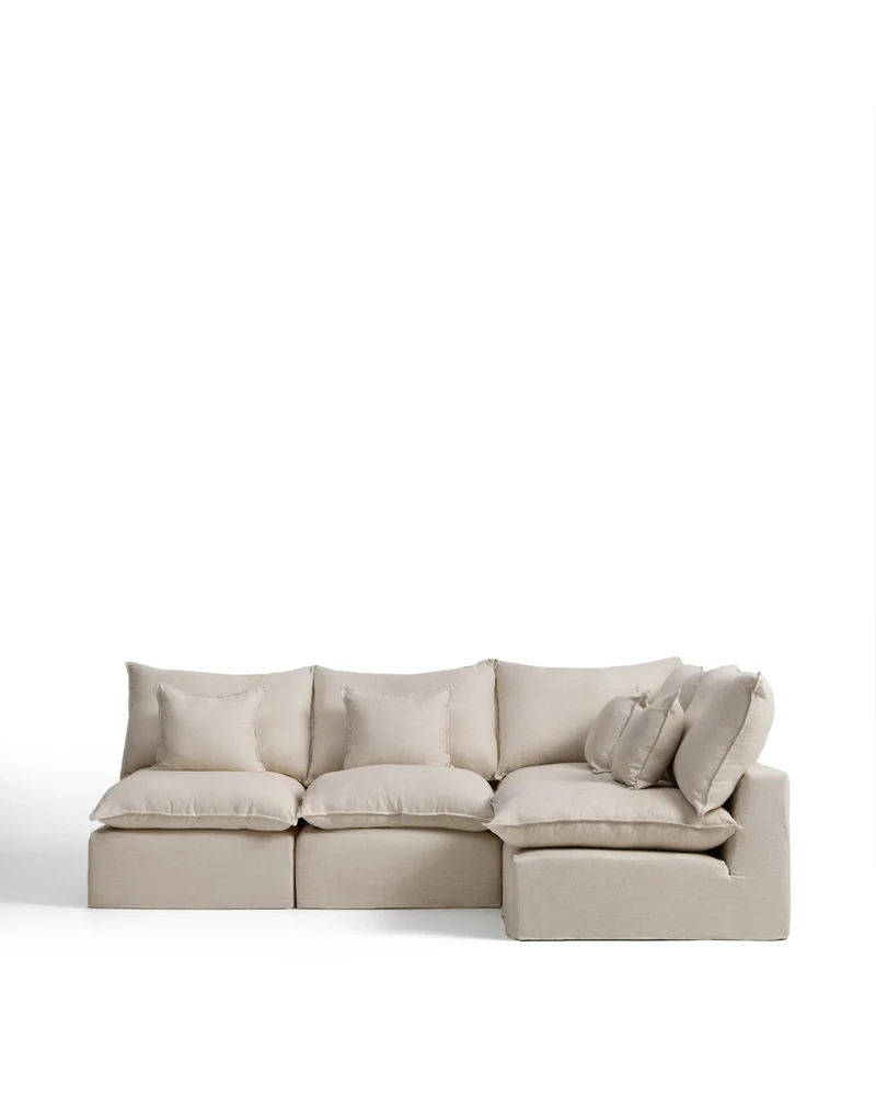Anarela 4-seater modular corner sofa with removable covers in beige linen and viscose 287 x 197cm / 197 x 287cm FSC Mix Credit