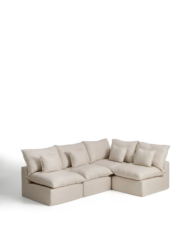 Anarela 4-seater modular corner sofa with removable covers in beige linen and viscose 287 x 197cm / 197 x 287cm FSC Mix Credit