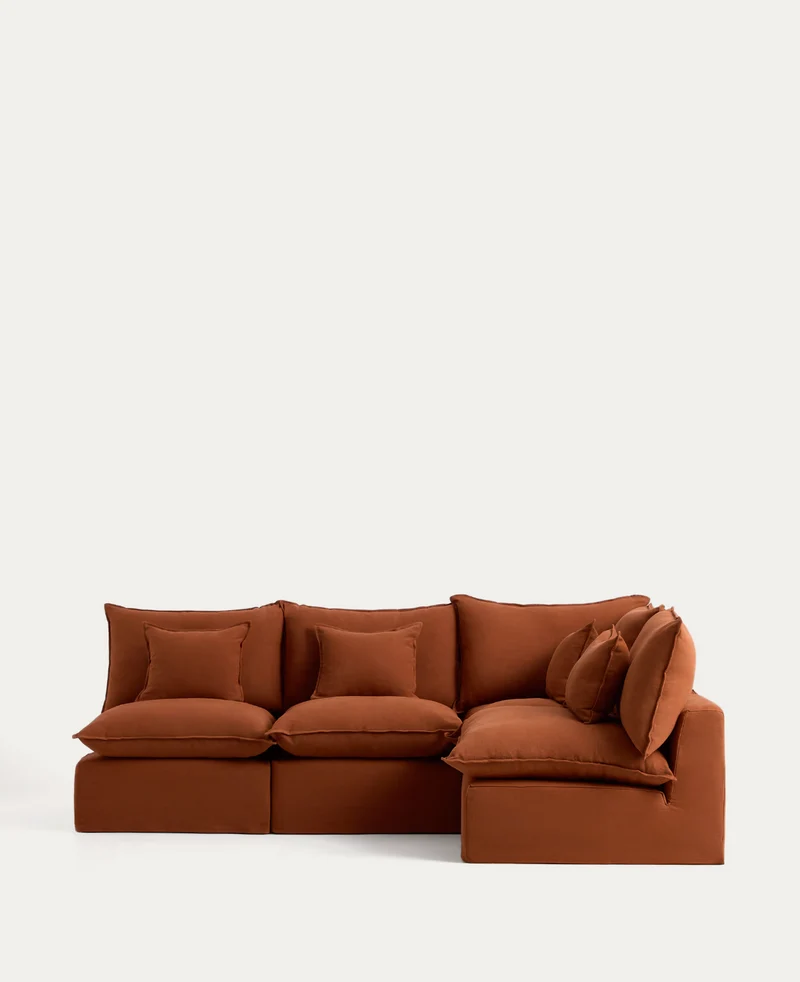 Anarela terracotta linen 4-seater modular corner sofa with removable cover 287 x 197cm / 197 x 287cm FSC Mix Credit