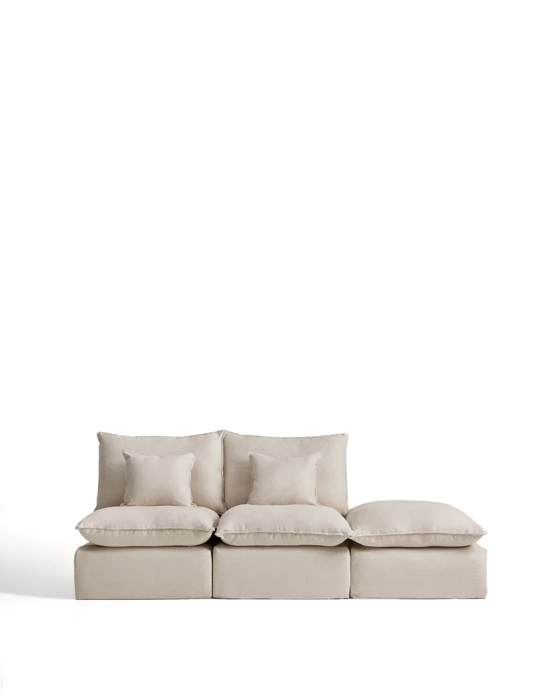 Anarela beige linen and viscose 2-seater modular sofa with end module and removable cover 270cm FSC Mix Credit