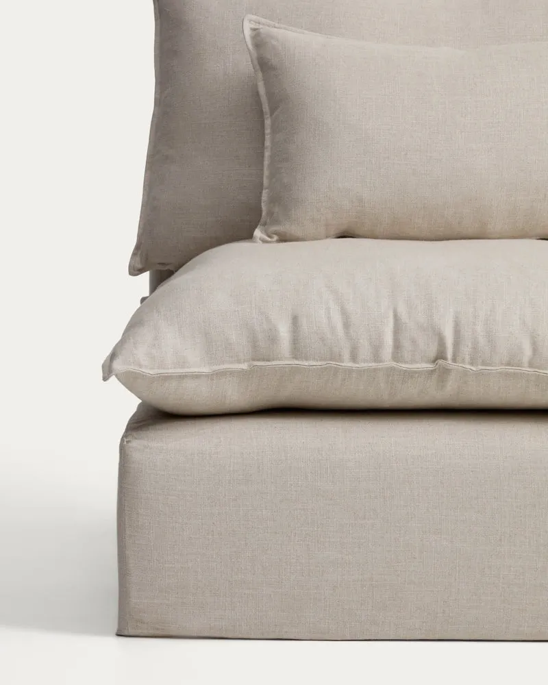 Anarela beige linen and viscose 2-seater modular sofa with end module and removable cover 270cm FSC Mix Credit