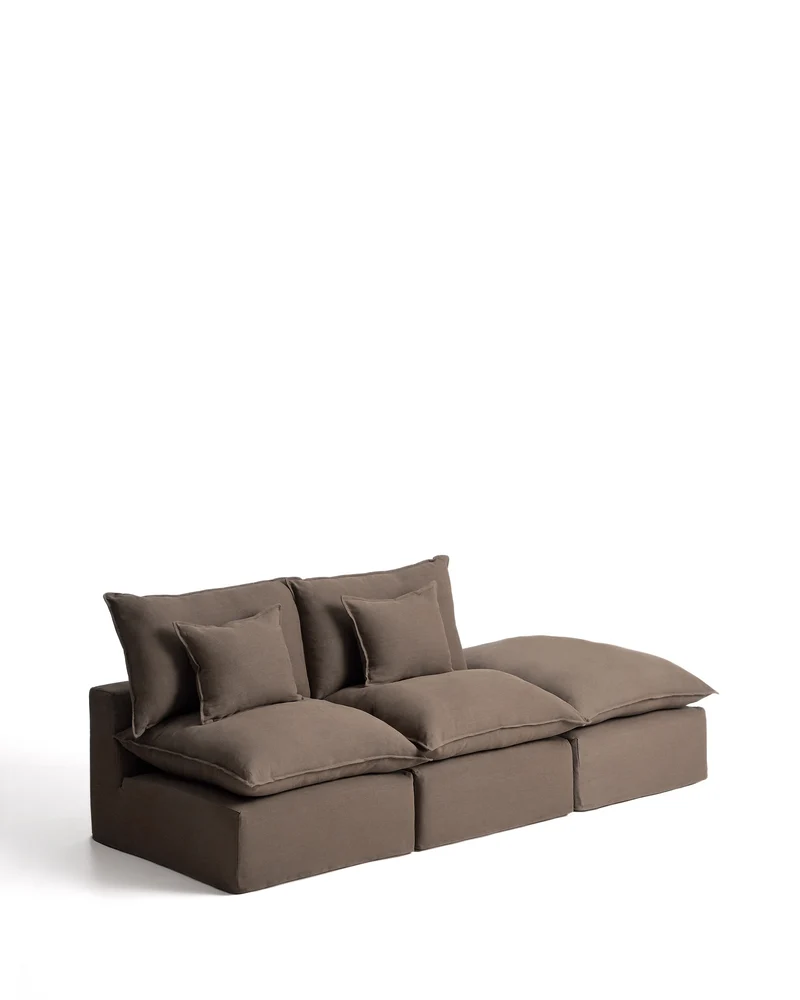 Anarela taupe linen 2-seater modular sofa with end module and removable cover 270cm FSC Mix Credit