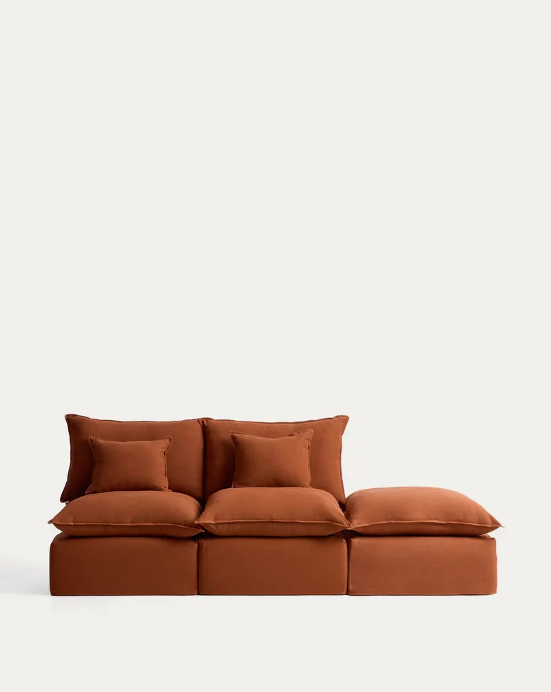 Anarela terracotta linen 2-seater modular sofa with end module and removable cover 270cm FSC Mix Credit