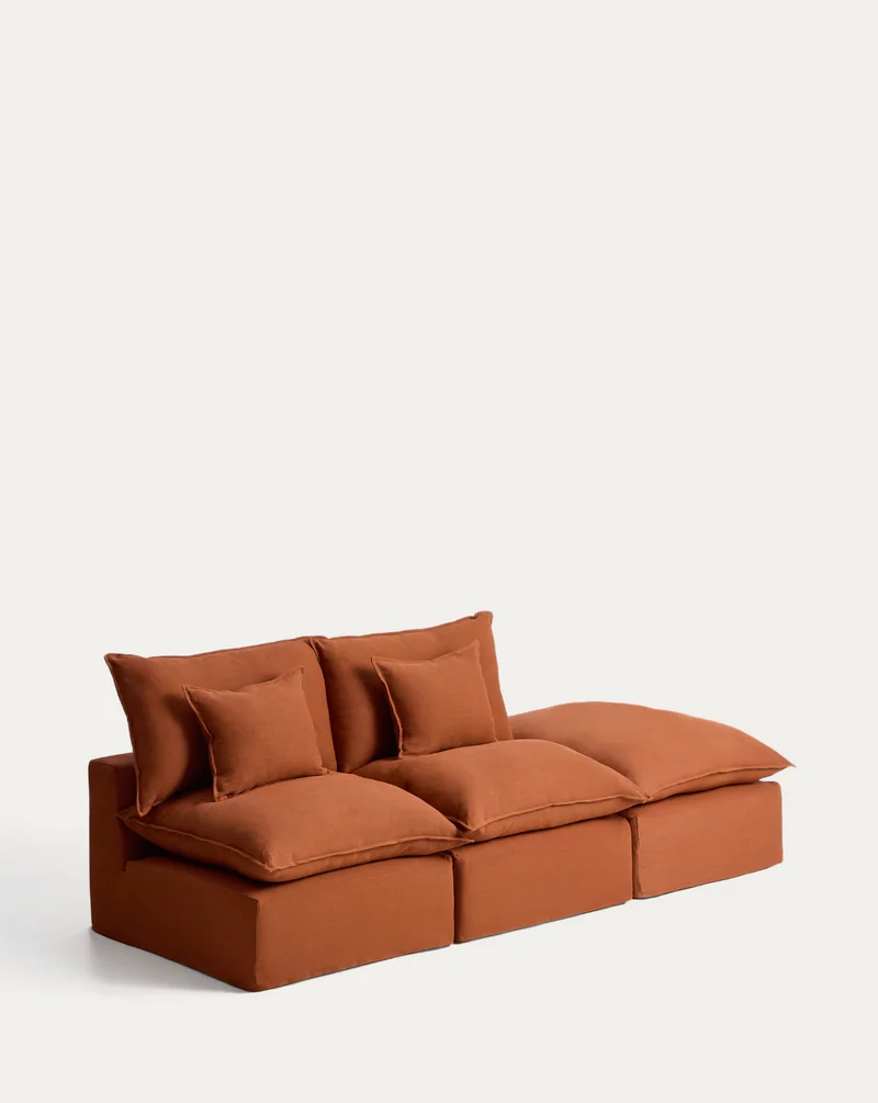 Anarela terracotta linen 2-seater modular sofa with end module and removable cover 270cm FSC Mix Credit