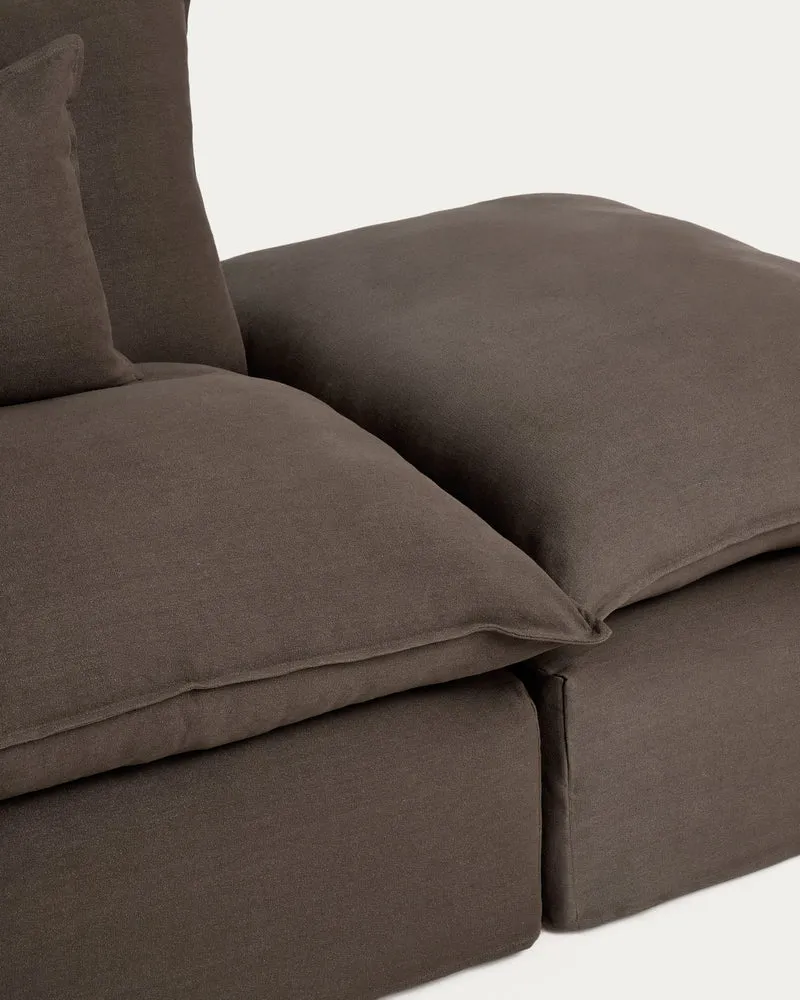 Anarela taupe linen 3-seater modular sofa with end module and removable cover 310cm FSC Mix Credit