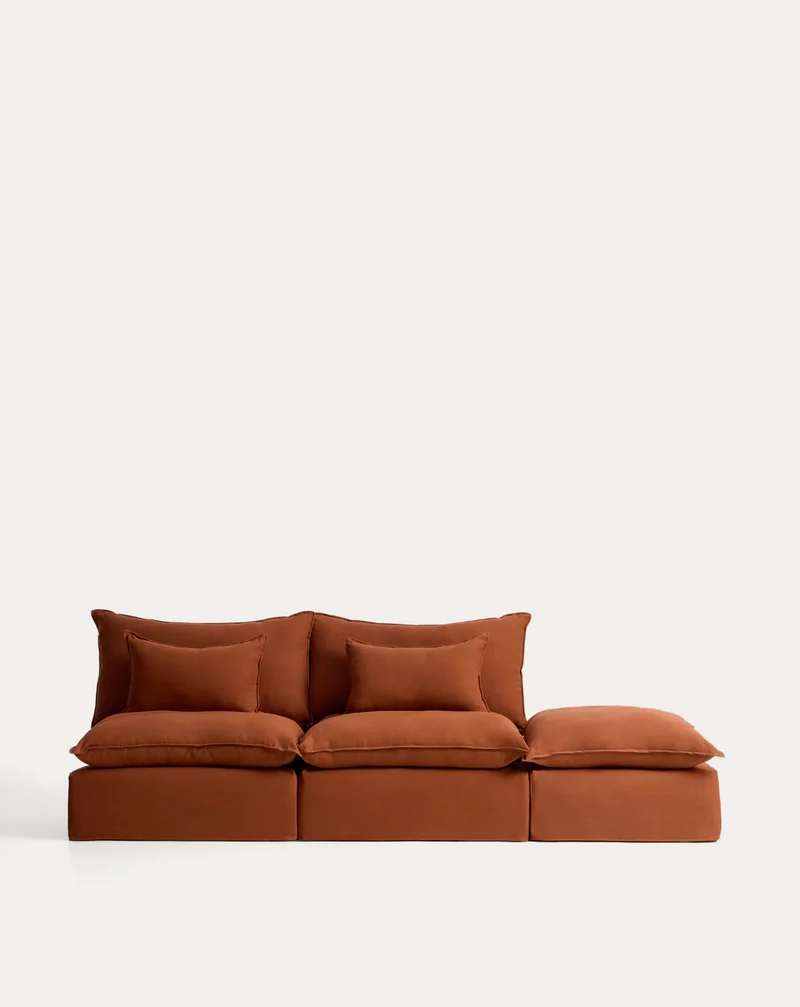 Anarela terracotta linen 3-seater modular sofa with end module and removable cover 310cm FSC Mix Credit