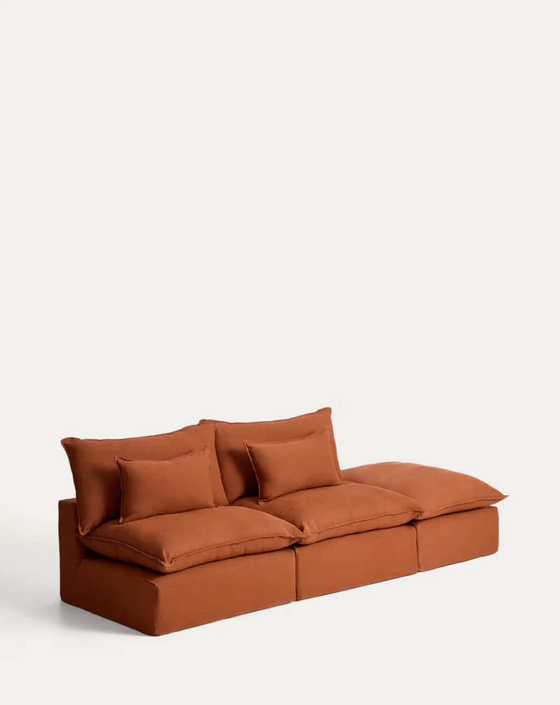 Anarela terracotta linen 3-seater modular sofa with end module and removable cover 310cm FSC Mix Credit