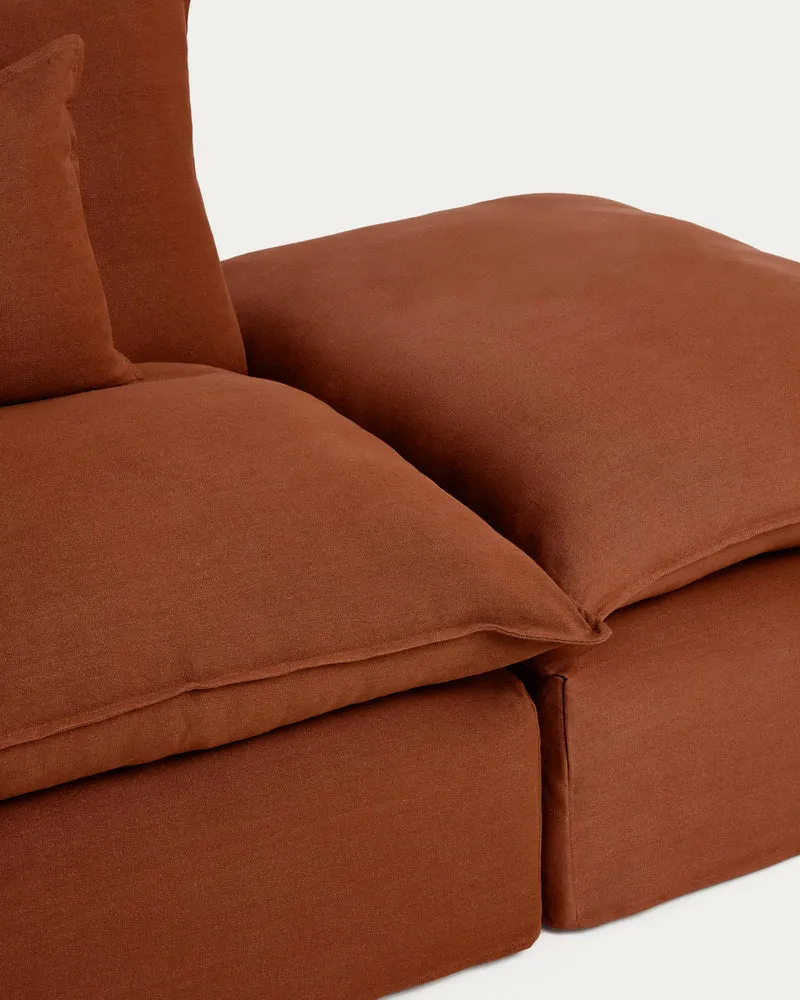 Anarela terracotta linen 3-seater modular sofa with end module and removable cover 310cm FSC Mix Credit