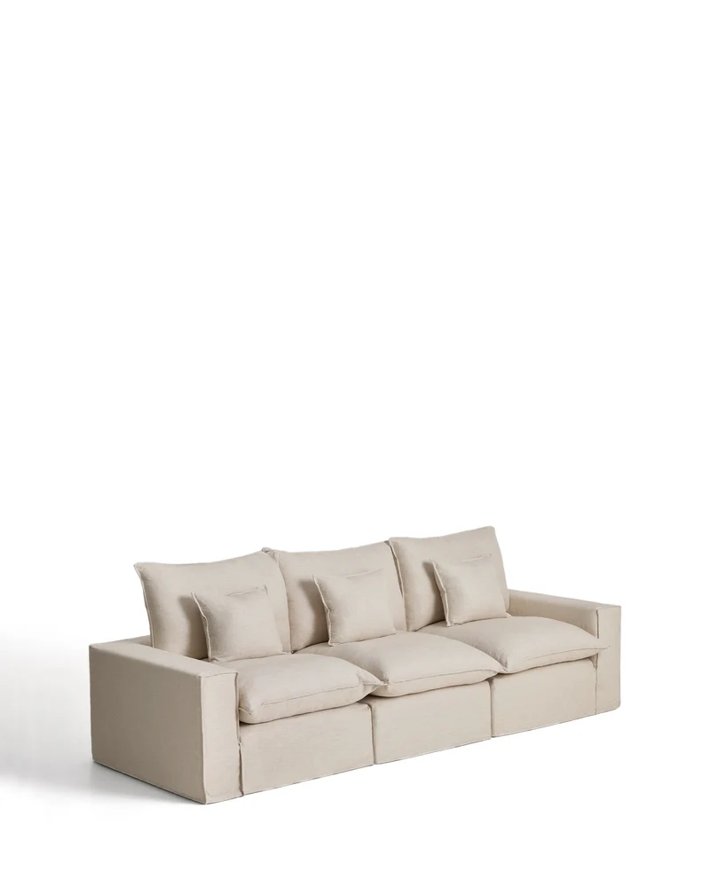 Anarela beige linen and viscose 3-seater modular sofa with removable cover 310cm FSC Mix Credit