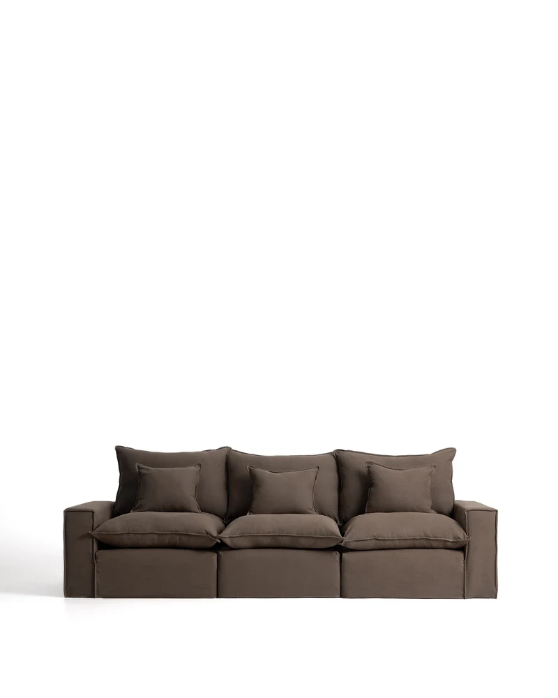 Anarela taupe linen 3-seater modular sofa with removable cover 310cm FSC Mix Credit
