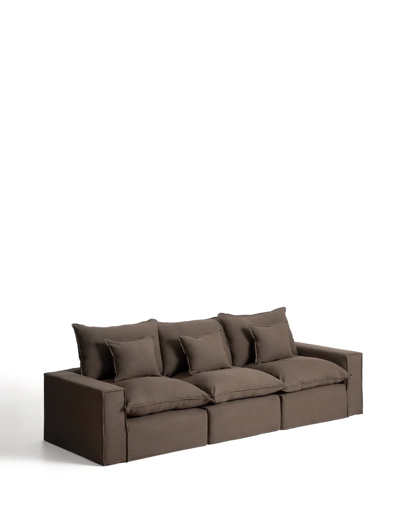 Anarela taupe linen 3-seater modular sofa with removable cover 310cm FSC Mix Credit